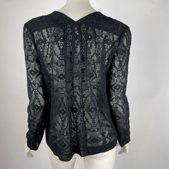 Rebecca Taylor Embroidered Silk Blouse Women 2 EUC V-neck Long Sleeve Sheer Top - Picture 2 of 12